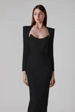 Long Sleeve Black Evening Dress Women Night Party Celebrity Dress