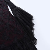 Dark Gothic Aesthetic Vintage Bodycin Dresses Women&#39;s Lace Patchwork Grunge Black Dress Flare Sleeve See Through Sexy Partywear