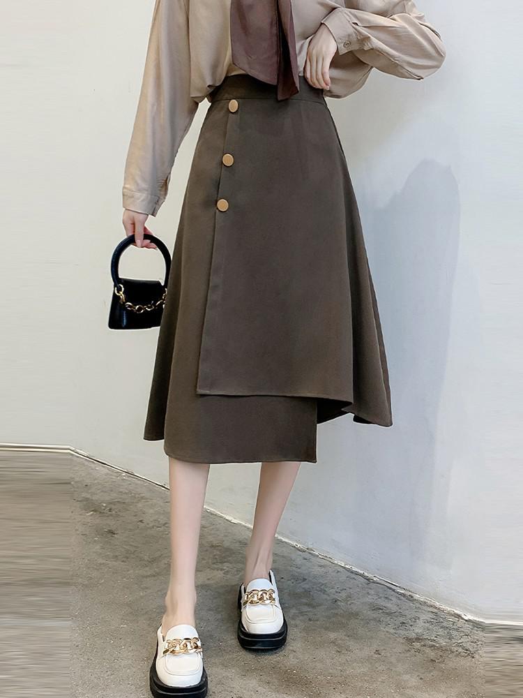 High Waist A-line Women Spring Korean Style Solid Color All-match Office Lady Elegant Long Skirt