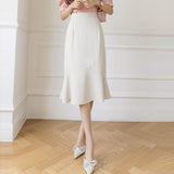 Ladies Elegant A-line Mermaid Spring Office Style All-match Solid Color High Waist Women Long Skirt