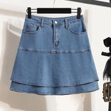 Goth Denim Pleated Skirts With Ruffled Girl Summer Punk Faldas High Waist Korean Jeans Mini Skirt