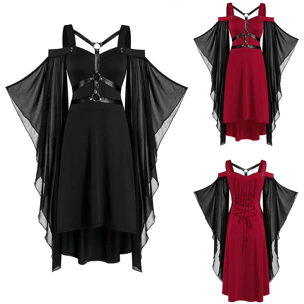 Halloween Gothic Women Y2K Crop Skirt Vintage Black Red Elegant Sexy Bodycon Dress