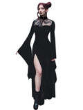 Halloween Party Long Black High Waist Flared Sleeve Lace Cutout Gothic Maxi Street Aesthetic Clubwear Maxi Dress