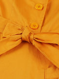 Ginger Solid Notched Collar Button Vintage Formal Occasion Dresses Women Short Sleeve Belted Pocket Cotton Midi Dress