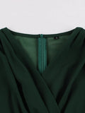 Ruched V-Neck High Waist Bodycon Pencil Dress Office Outfits Women Green Elegant Slim Fit Vintage Dresses