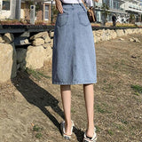 New Maxi Jeans Women Denim Long Summer Vintage Side Split Denim Maxi Skirt