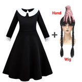 Movie Wednesday 3-12T Gothic Styles Wednesday Cosplay Costume for Kids Halloween Carnival Party Black Dress