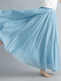 Cotton and Linen Elastic Waist Linen A-line Skirt Long Solid Color Ethnic Dress