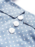 Polka Dot Vintage Buttons Halter Top Lace Up Back Women Elegant Blouses Light Blue Slim Backless Cotton Ladies Tops