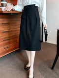 High Waist Elegant Long Women Spring Korean Style Workwear Solid Color Women A-line Skirts