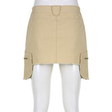 Denim Cargo Skirt Hippie Harajuku Jeans Skirts Tattered Patch Panel High Waist Irregular Frayed Denim Mini Skirt