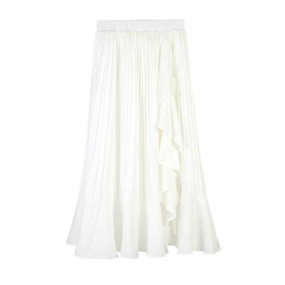 Summer Beach Maxi Women Floral Print Boho Long Chiffon Ruffles Casual Sexy Vintage High Waist Midi Skirt