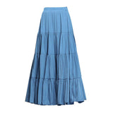 Korean Office Long Summer Women Casual Loose Large Swing Solid High Waist A Line Pleated Skirts