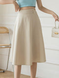High Waist Women A-line Spring Korean Style Plain Color All-match Knee Length Ladies Elegant Casual Skirt
