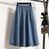 Women Summer Long Maxi Skirts Vintage Casual Loose Faldas High Waist Denim Jean Party Skirt