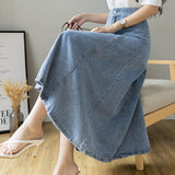 Women Denim Maxi Long Girl Pleated Korean Harajuku Mujer Faldas Blue Vintage Jeans Skirts