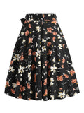 Multicolor Floral Retro Vintage Swing Skirt Summer Women Zipper Back Midi Length Elegant Outfits Polyester Skirts