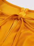 Vintage Bow Tie Neck High Waist Orange Dresses for Women Short Sleeve Elegant Cocktail Fit and Flare Summer Party Dress