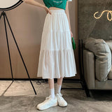 Women Casual Long Spring Korean Style All-match Elastic High Waist Ladies Elegant A-line Skirt