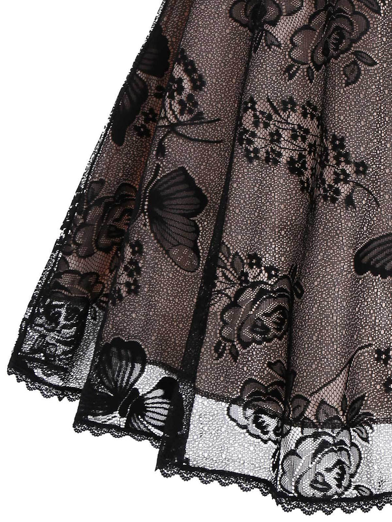 Black 1950s Lace Butterfly Swing Dress