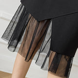 Office Lady Elegant Knee-length Patchwork Gauze All-match High Waist Women Mermaid Skirt