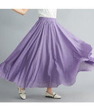 Cotton and Linen Elastic Waist Linen A-line Skirt Long Solid Color Ethnic Dress