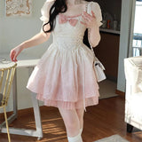 Japanese Harajuku Short Sleeves Doll Teen Party Fairy Vestidos Lolita Women Flouncing Lace Trim Evening Dress