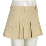 Vintage Women Low Waist Mini Pleated Skirts Korean Harajuku Sexy Retro A Line Skirt Goth Summer Streetwear