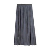 New Women Spring Autumn High Waist Solid Pleated Skirt Half Length Elastic Maxi Long Skirts