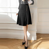 Ladies Elegant A-line Spring Office Style All-match High Waist Women Knee-length Casual Skirt