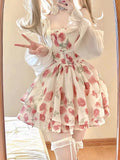 Korean Summer Sweet Floral Chiffon Women Elegant Ruffles Party Mini Dress