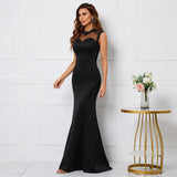 Black Soft Satin Appliques Beading Evening Elegant Party Maxi Dress Long Bridesmaid Dress