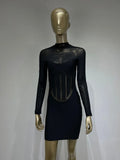Long Sleeve Mesh Sexy Evening Party Dress Women Night Celebrity Dress