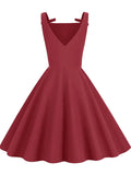 1950's Style Sleeveless Swing Vintage Women's Elegant Bow Sling Sexy Office Runway Flare Tea Party Dress Solid Sundress
