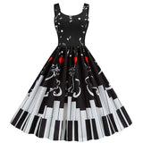 Sexy Music Note Print Women Party Dress Summer Spaghetti Strap Black Slim Vintage A-line Midi Dress