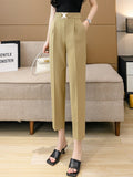 High Waist Fashion Korean Style All-match Office Lady Ankle-length Tailored Pants