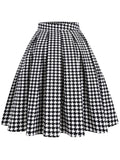 High Waist Houndstooth Plaid 50s Vintage Pleated Women Autumn Winter Knee Length Retro Skirts