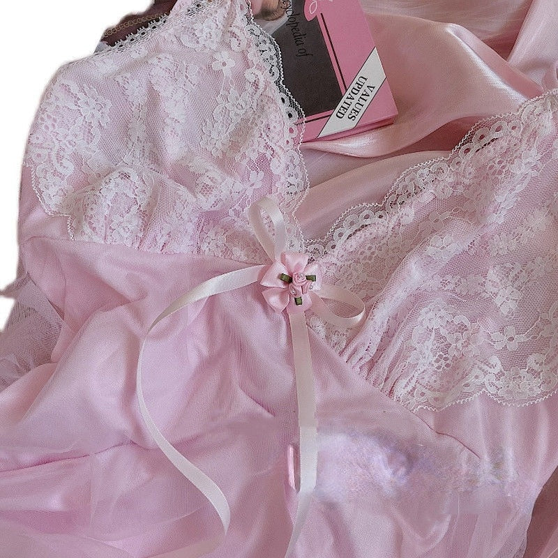 Summer Chiffon Bandage Fairy Midi Fluffy Bow Lace Sweet Gown Korean Chic Dress