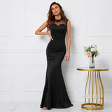 Black Soft Satin Appliques Beading Evening Elegant Party Maxi Dress Long Bridesmaid Dress