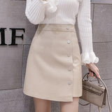 Women High Waist Mini Skirts Spring Korean Style Single-breasted All-match Ladies Elegant Short Skirt