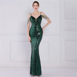 New Women Elegant Spaghetti Strap Beading Formal Evening Dress Sexy Mermaid Sequin Party Prom Vestidos