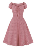 Tie Sweetheart Neck Polka Dot Vintage Women Summer High Waist Retro Casual 1950s Style Dresses