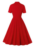 Notched Collar Double Breasted Elegant Red High Waist Office Ladies Women Spring Summer Vintage Midi Dress