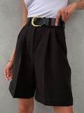 New Summer Suit Flanging Pocket Zipper Hidden Buckle Solid Color Casual Pants Straight Shorts