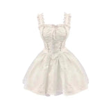 White Gothic Lolita Women Dress Elegant Vintage Fairy Princess Party Slip Korean Summer Dress