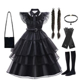 Halloween Costume Maleficent Tutu Wednesday Girls Cosplay Evil Queen Black Mesh Princess Dress