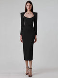 Long Sleeve Black Evening Dress Women Night Party Celebrity Dress