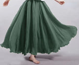 Cotton and Linen Elastic Waist Linen A-line Skirt Long Solid Color Ethnic Dress