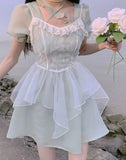 Summer Chiffon Bandage Fairy Mini Fluffy Lace Fit Sweet Party Korean Chic Dress