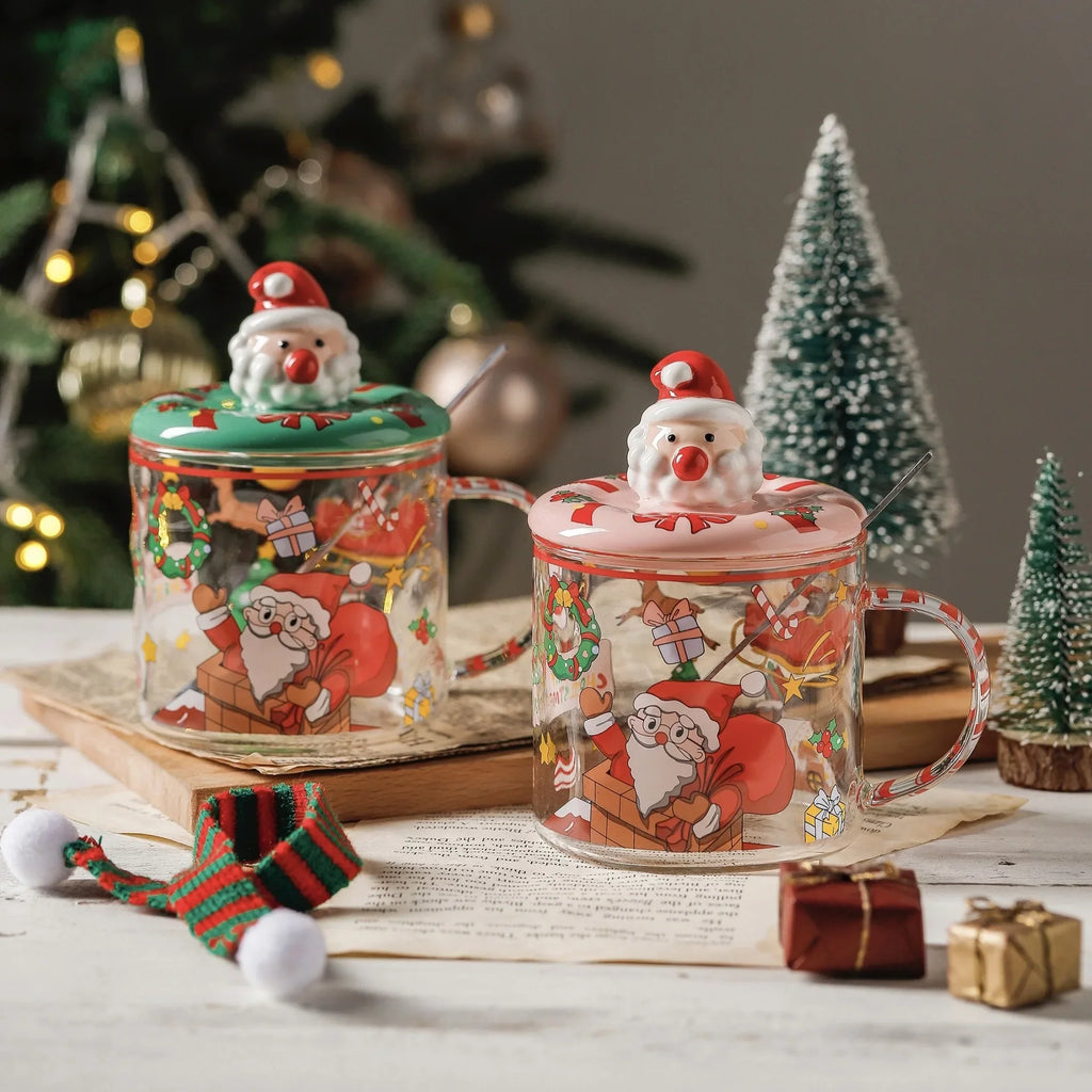 Christmas Mugs Ceramic Santa Claus Coffee Mug with Lid and Spoon Christmas Decoration Office Home Milk Cup New Year Gifts